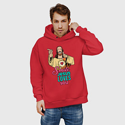 Толстовка оверсайз мужская Jesus Christ love u, цвет: красный — фото 2