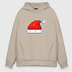 Толстовка оверсайз мужская Пиксельная шапка Санта Клауса, цвет: миндальный