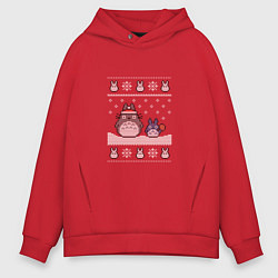 Толстовка оверсайз мужская Новогодние тоторики - ugly sweater, цвет: красный