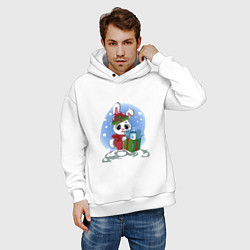 Толстовка оверсайз мужская Rabbit with a New Years gift, цвет: белый — фото 2