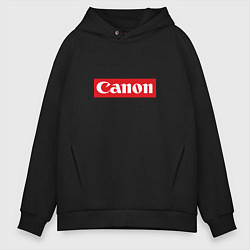 Толстовка оверсайз мужская Canon - логотип в красном прямоугольнике, цвет: черный