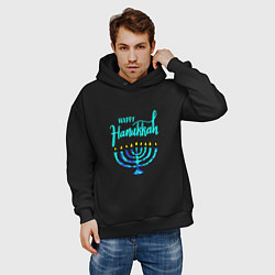 Толстовка оверсайз мужская Happy Hanukkah, цвет: черный — фото 2