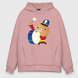 Толстовка оверсайз мужская Мишка-барабанщик, цвет: пыльно-розовый