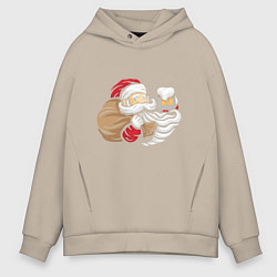 Толстовка оверсайз мужская Санта с пивком, цвет: миндальный