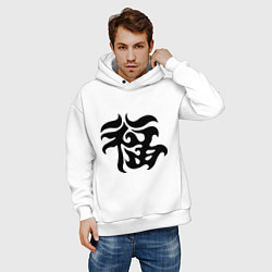 Толстовка оверсайз мужская Японский иероглиф - Удача, цвет: белый — фото 2