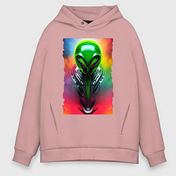 Толстовка оверсайз мужская Alien - neural network - art - neon glow, цвет: пыльно-розовый