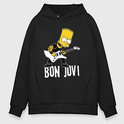 Толстовка оверсайз мужская Bon Jovi Барт Симпсон рокер, цвет: черный