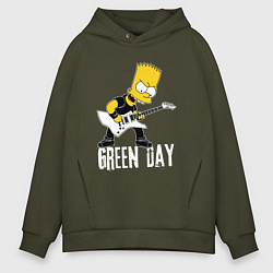 Толстовка оверсайз мужская Green Day Барт Симпсон рокер, цвет: хаки