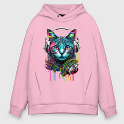 Толстовка оверсайз мужская Кот меломан, цвет: светло-розовый