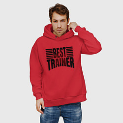 Толстовка оверсайз мужская Best trainer надпись с полосами, цвет: красный — фото 2