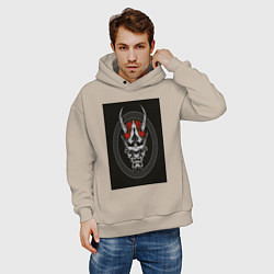 Толстовка оверсайз мужская Японский они маска, цвет: миндальный — фото 2