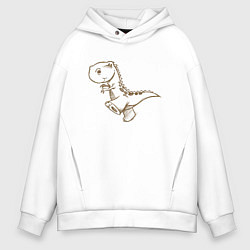 Толстовка оверсайз мужская Шагающий рисованный динозавр, цвет: белый