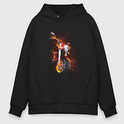 Толстовка оверсайз мужская Огненный мотоцикл, цвет: черный