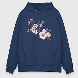 Толстовка оверсайз мужская Ветка сакуры - весна - Япония, цвет: тёмно-синий