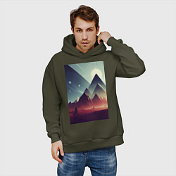 Толстовка оверсайз мужская Геометрические горы, цвет: хаки — фото 2