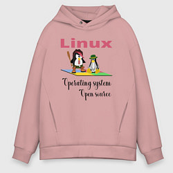 Толстовка оверсайз мужская Линукс пингвин система, цвет: пыльно-розовый