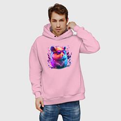 Толстовка оверсайз мужская Красочный хомяк в очках, цвет: светло-розовый — фото 2