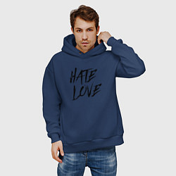 Толстовка оверсайз мужская Hate love Face, цвет: тёмно-синий — фото 2