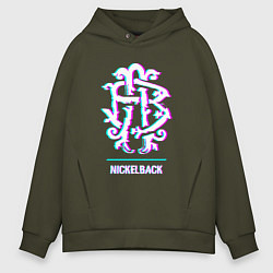 Толстовка оверсайз мужская Nickelback glitch rock, цвет: хаки