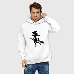 Толстовка оверсайз мужская Ведьмочка и кот на метле, цвет: белый — фото 2