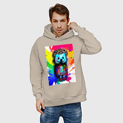 Толстовка оверсайз мужская Акварельный эскиз ёжика - живопись, цвет: миндальный — фото 2