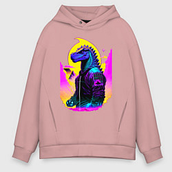 Толстовка оверсайз мужская Cool dinosaur - cyberpunk - neural network, цвет: пыльно-розовый