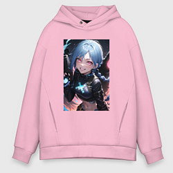 Толстовка оверсайз мужская Arcane League Of Legends JINX anime, цвет: светло-розовый