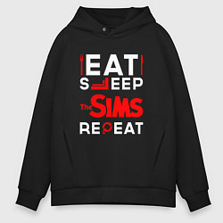 Мужское худи оверсайз Надпись eat sleep The Sims repeat
