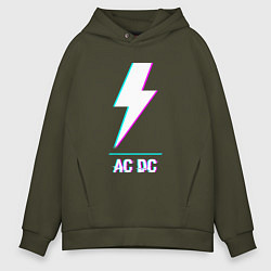 Толстовка оверсайз мужская AC DC glitch rock, цвет: хаки