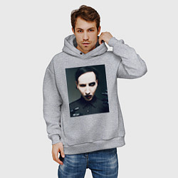 Толстовка оверсайз мужская Marilyn Manson фотопортрет, цвет: меланж — фото 2
