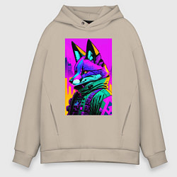 Мужское худи оверсайз Cool fox - cyberpunk - neural network