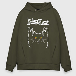 Толстовка оверсайз мужская Judas Priest rock cat, цвет: хаки