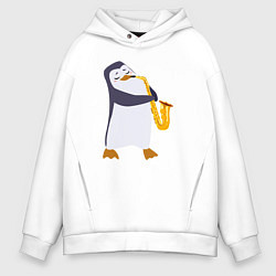 Толстовка оверсайз мужская Пингвин играет на инструменте, цвет: белый