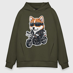 Мужское худи оверсайз Shiba Inu собака мотоциклист