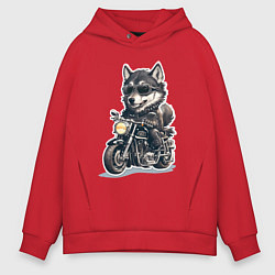 Толстовка оверсайз мужская Волчья сила на двух колесах, цвет: красный