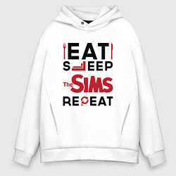 Мужское худи оверсайз Надпись: eat sleep The Sims repeat