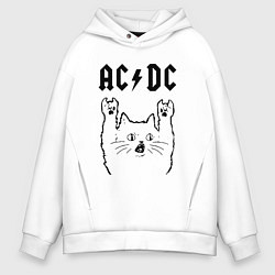 Толстовка оверсайз мужская AC DC - rock cat, цвет: белый