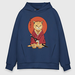 Толстовка оверсайз мужская Samurai kimono cat, цвет: тёмно-синий