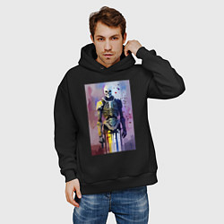 Толстовка оверсайз мужская Cyber skeleton - watercolor - sketch, цвет: черный — фото 2