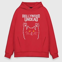 Толстовка оверсайз мужская Hollywood Undead rock cat, цвет: красный