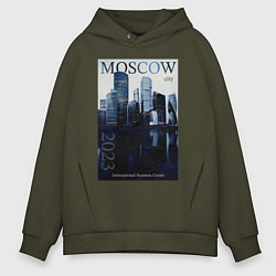 Толстовка оверсайз мужская Moscow city обложка журнала, цвет: хаки