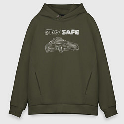 Толстовка оверсайз мужская Stay safe white, цвет: хаки