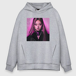 Толстовка оверсайз мужская Blackpink Jennie аниме рисунок, цвет: меланж