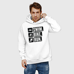 Толстовка оверсайз мужская Swim bike run, цвет: белый — фото 2