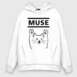 Толстовка оверсайз мужская Muse - rock cat, цвет: белый