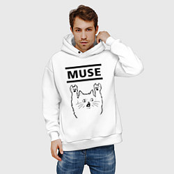 Толстовка оверсайз мужская Muse - rock cat, цвет: белый — фото 2