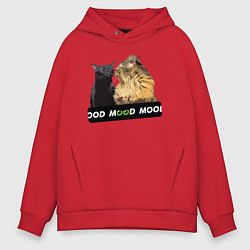 Толстовка оверсайз мужская Черный и рыжий кот - Mood, цвет: красный