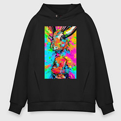 Толстовка оверсайз мужская Rabbit and hare - impressionism, цвет: черный