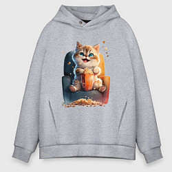 Мужское худи оверсайз Веселый котик с попкорном