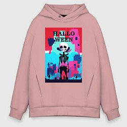Толстовка оверсайз мужская Funny skeleton - pop art - pixels halloween, цвет: пыльно-розовый